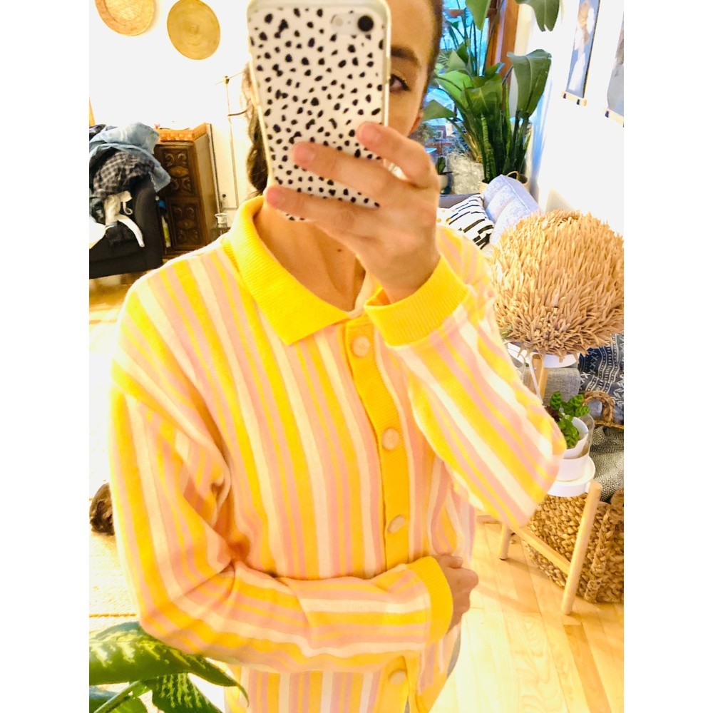 Zara striped pink/yellow/white cardigan_M